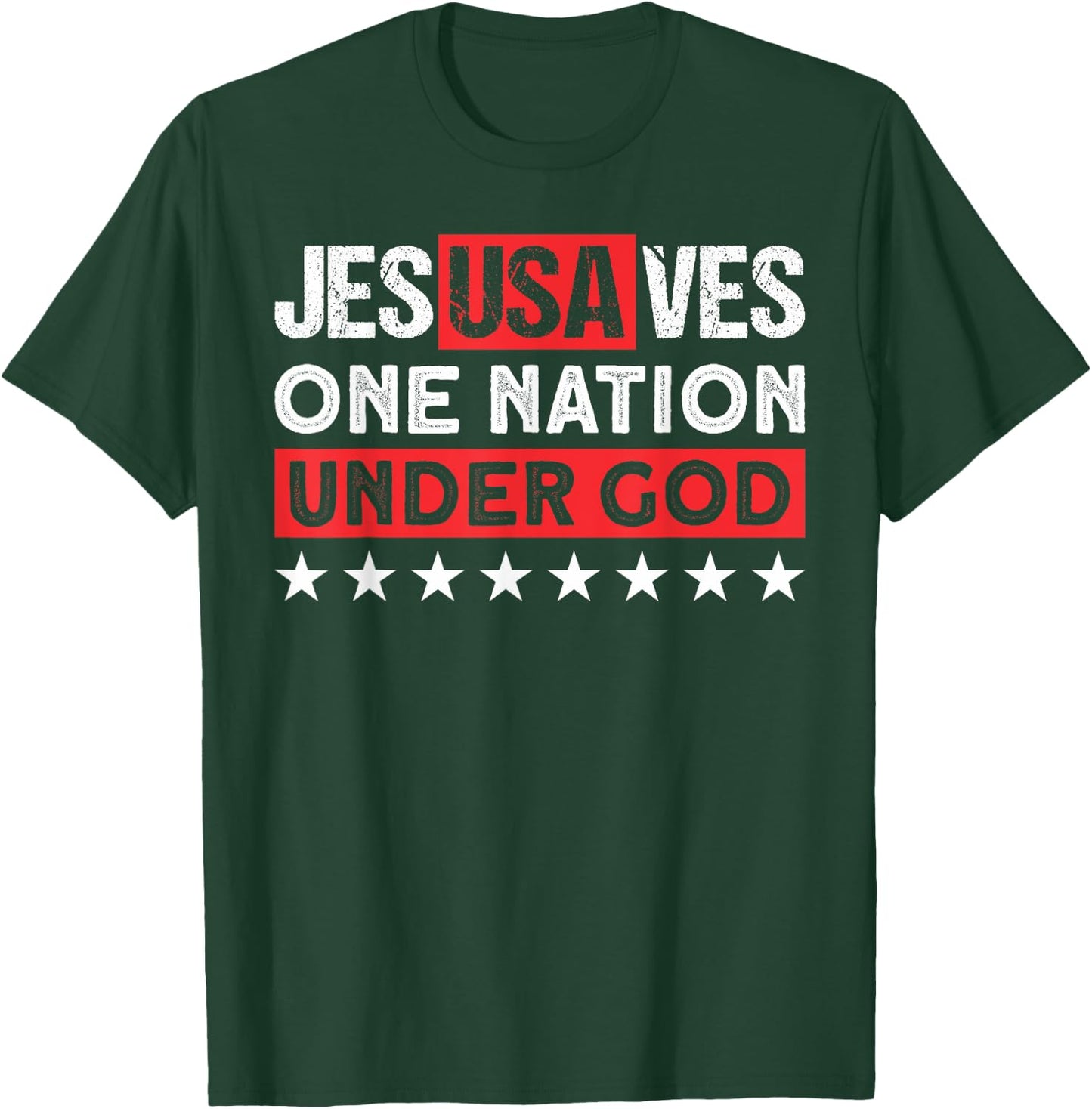 Jesus Saves USA One Nation Under God - Christian Patriotic Women Men T-Shirt - T-Shirt | Forest