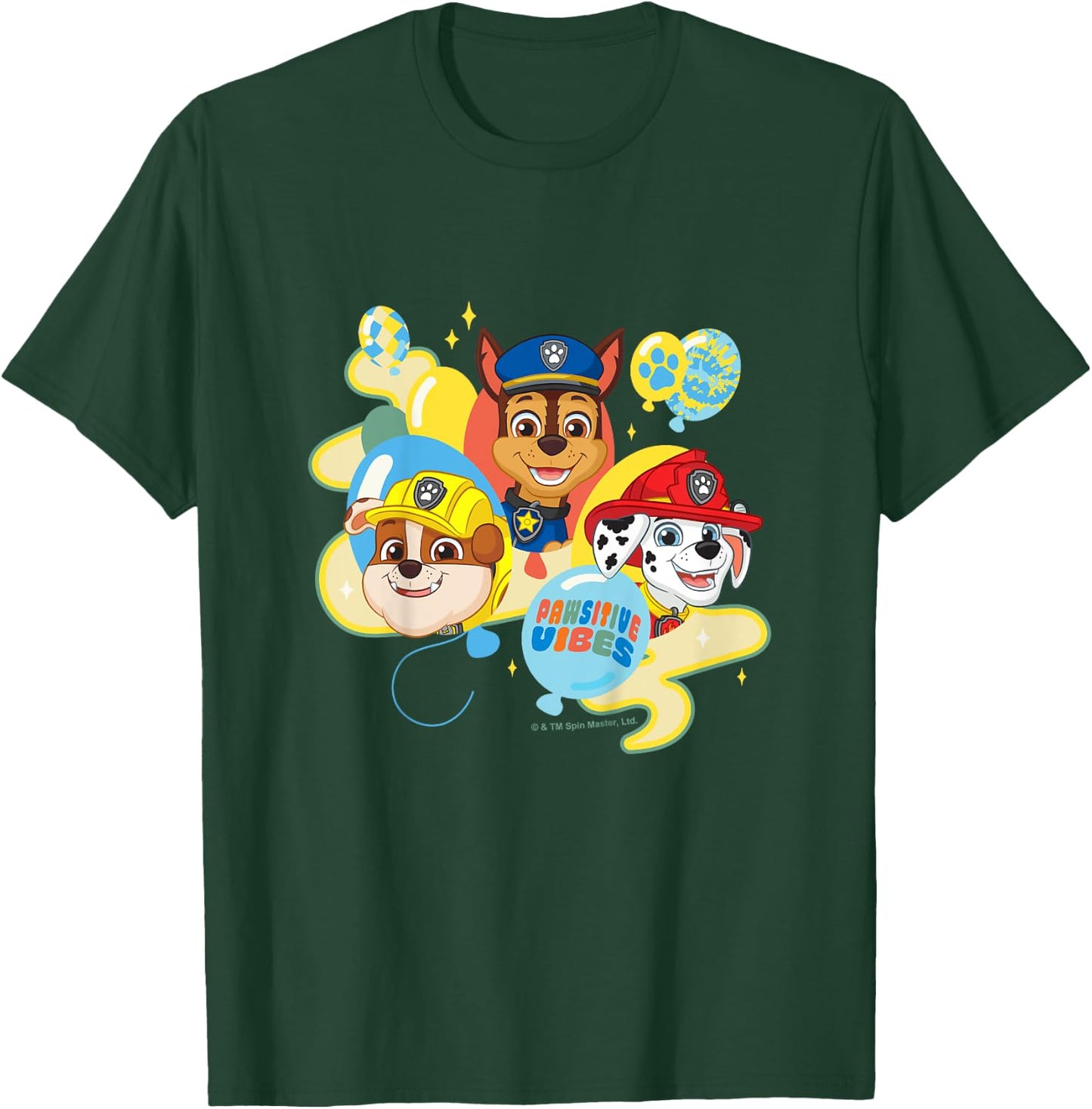 PAW Patrol Pawsitive Vibes Cute Puppy Heads & Balloons T-Shirt - T-Shirt | Forest