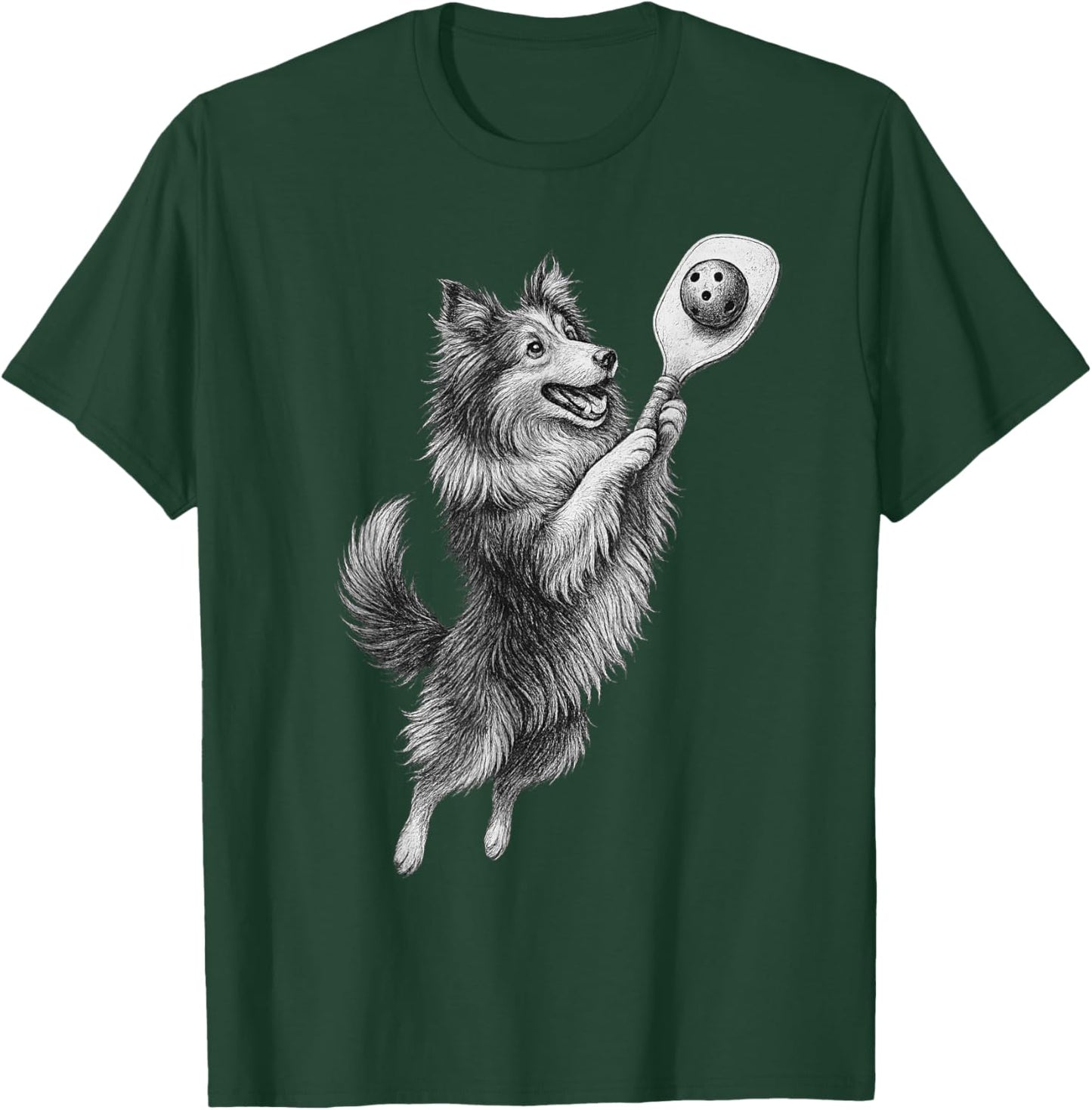 Shetland Sheepdog Playing Pickleball Sports Dog Lover T-Shirt - T-Shirt | Forest