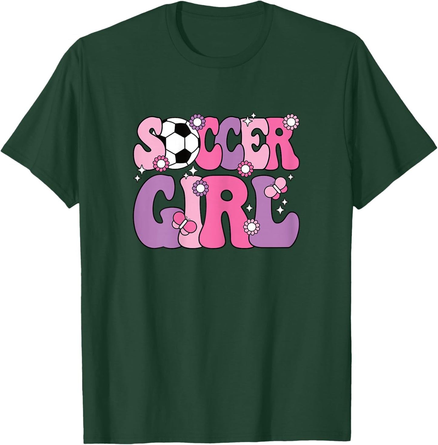 Soccer Girl Cute Groovy Soccer Lover Women Girls Kids T-Shirt - T-Shirt | Forest