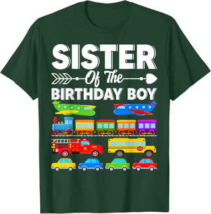Sister Of The Birthday Boy Transportation Birthday Party T-Shirt - T-Shirt | Forest