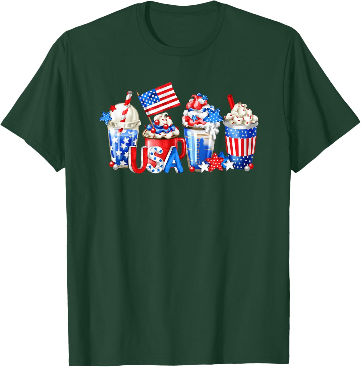 4th Of July Latte Mug For Patriotic Women White Red And Blue T-Shirt - T-Shirt | Forest