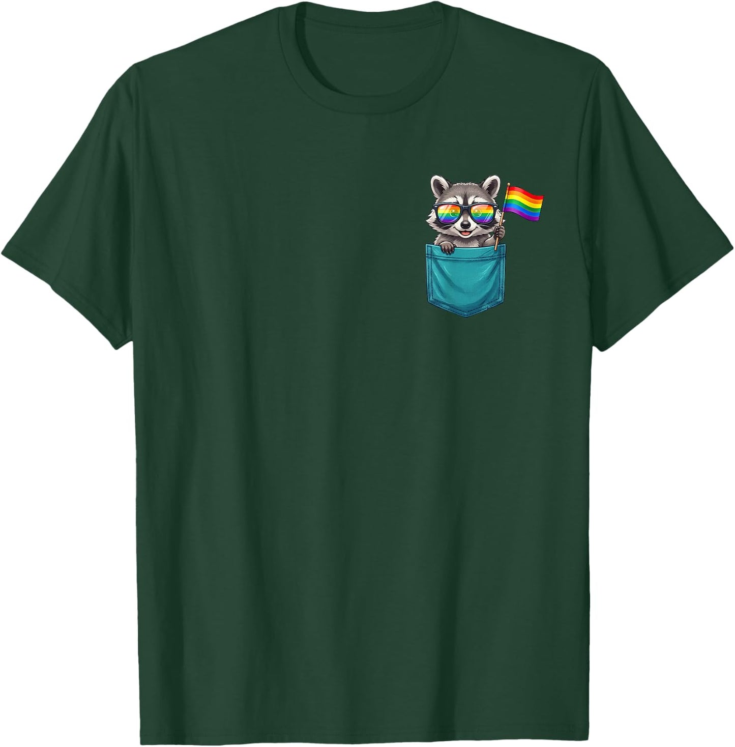 Gay Raccoon in The Pocket Rainbow Flag LGBTQ Pride Month T-Shirt - T-Shirt | Forest