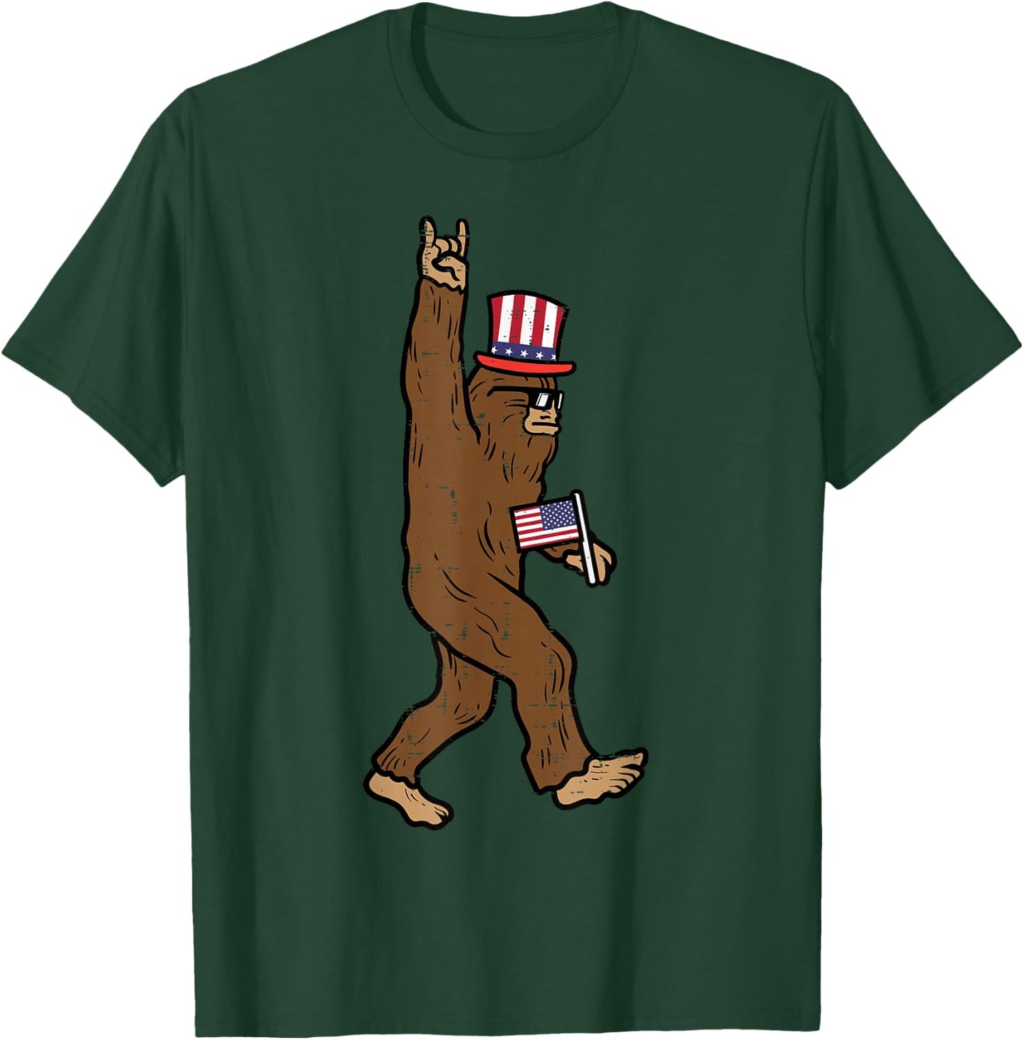 4th July Bigfoot Sasquatch Rock Patriot Rocker Men Boys Kids T-Shirt - T-Shirt | Forest
