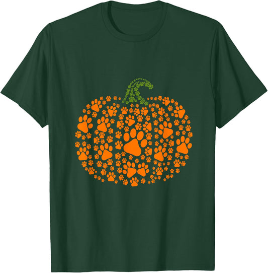 Paw Print Pumpkin Halloween Pet Lover T-Shirt - T-Shirt | Forest