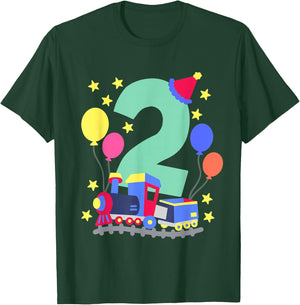 2nd Birthday Train Lovers I'm 2 Boys Kids Two Years Old T-Shirt - T-Shirt | Forest