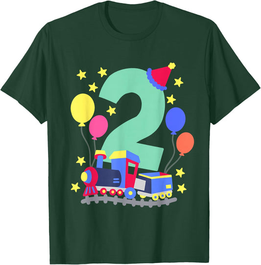 2nd Birthday Train Lovers I'm 2 Boys Kids Two Years Old T-Shirt - T-Shirt | Forest