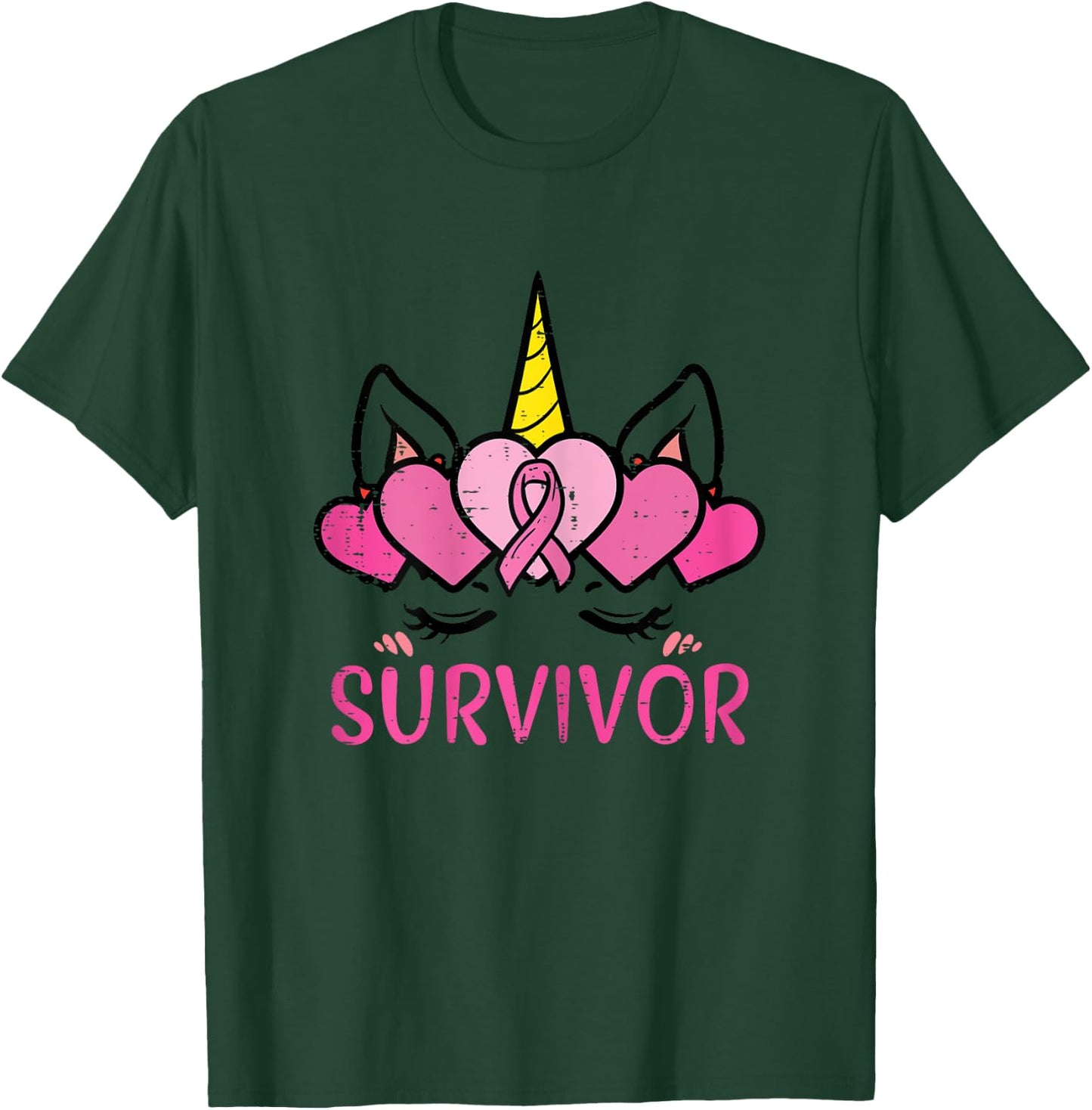 Unicorn Facee Survivor Cute Breast Cancer Awareness Women T-Shirt - T-Shirt | Forest