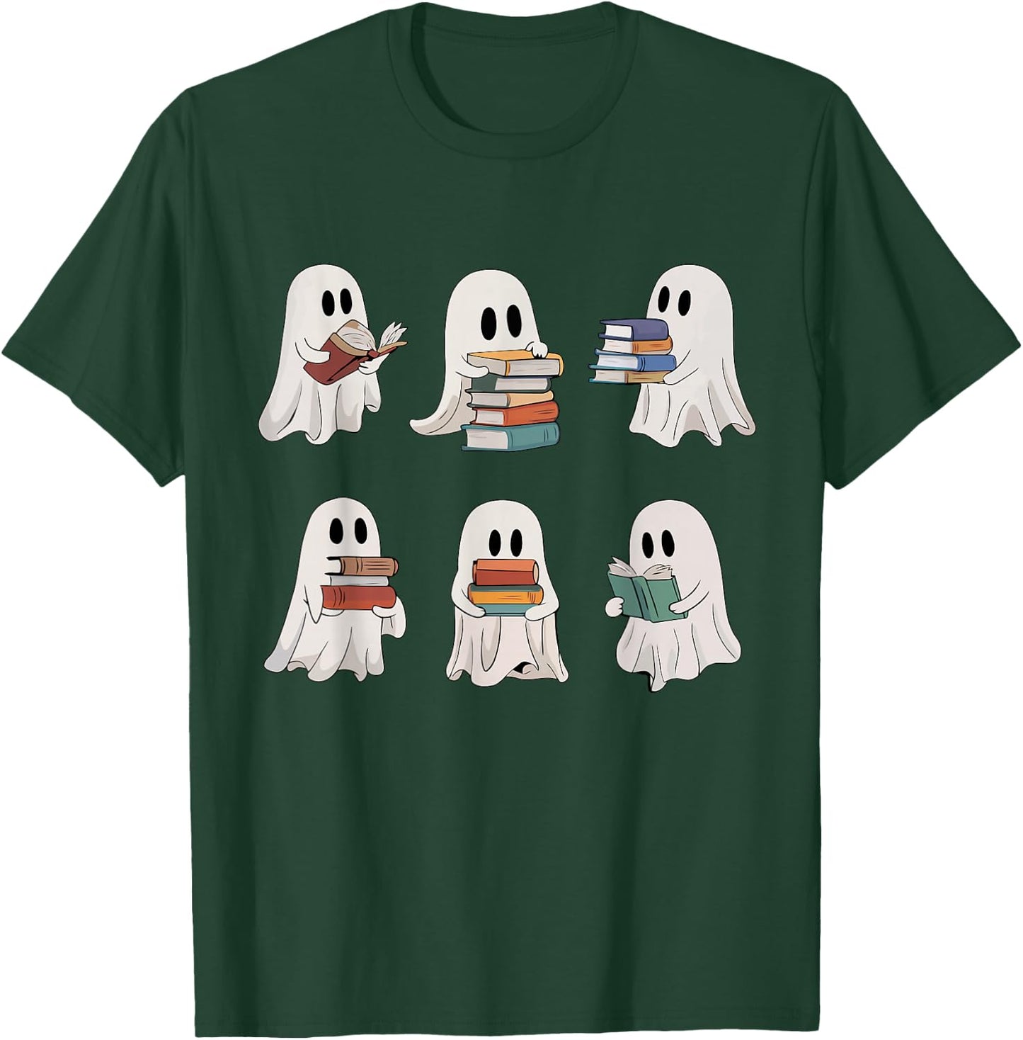 Ghost Reading Books Teacher Halloween Librarian Cute Boook T-Shirt - T-Shirt | Forest
