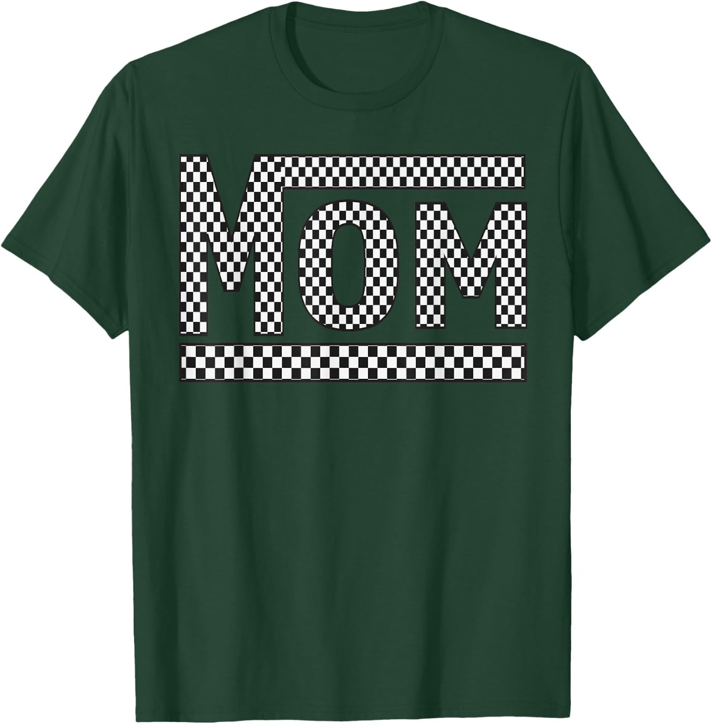 MOM Checkered Mother Mama Women Racing Pit Crew Funny T-Shirt - T-Shirt | Forest