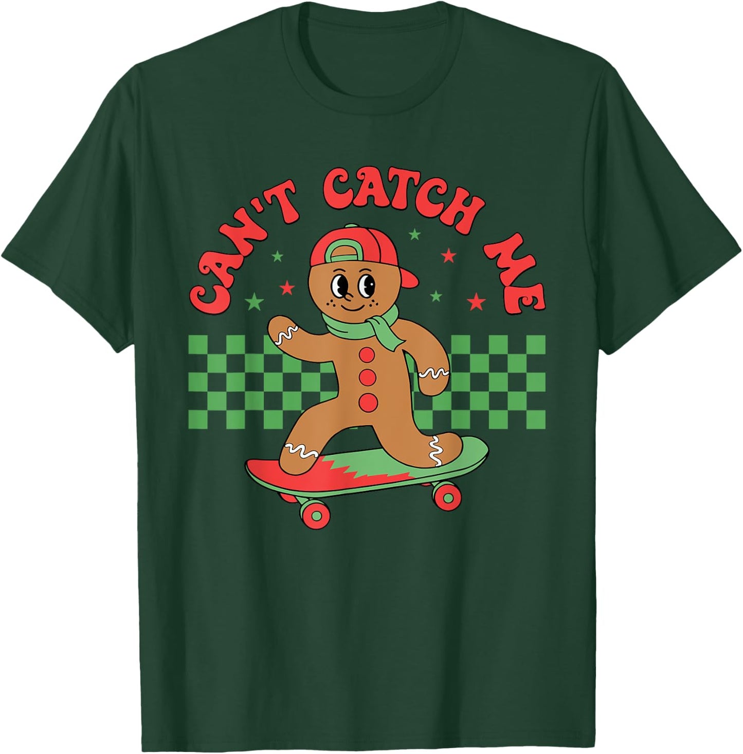Can't Catch Me Retro Christmas Gingerbread Boy Xmas Kids T-Shirt - T-Shirt | Forest