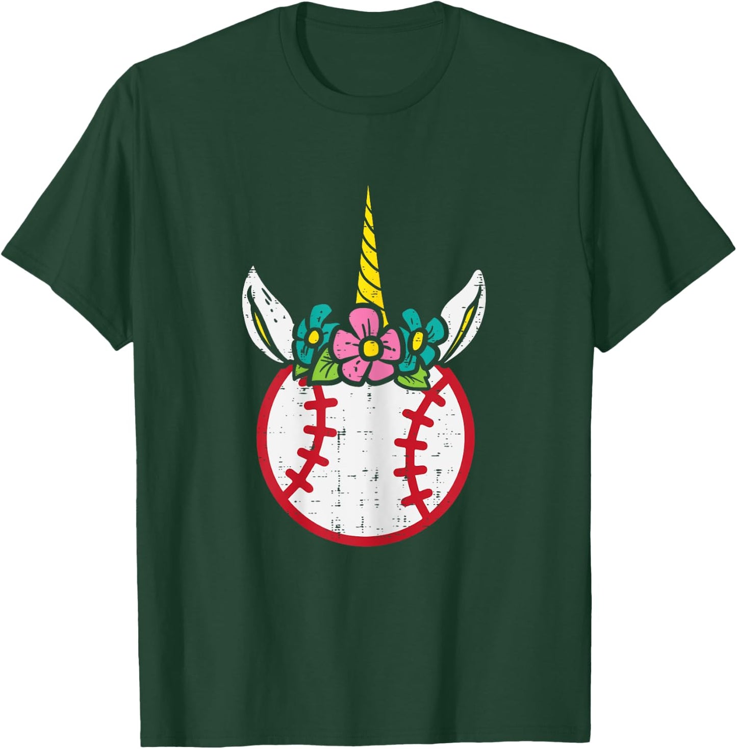 Unicorn Head Baseball Cute Sport Lovers Kids Girls Women T-Shirt - T-Shirt | Forest