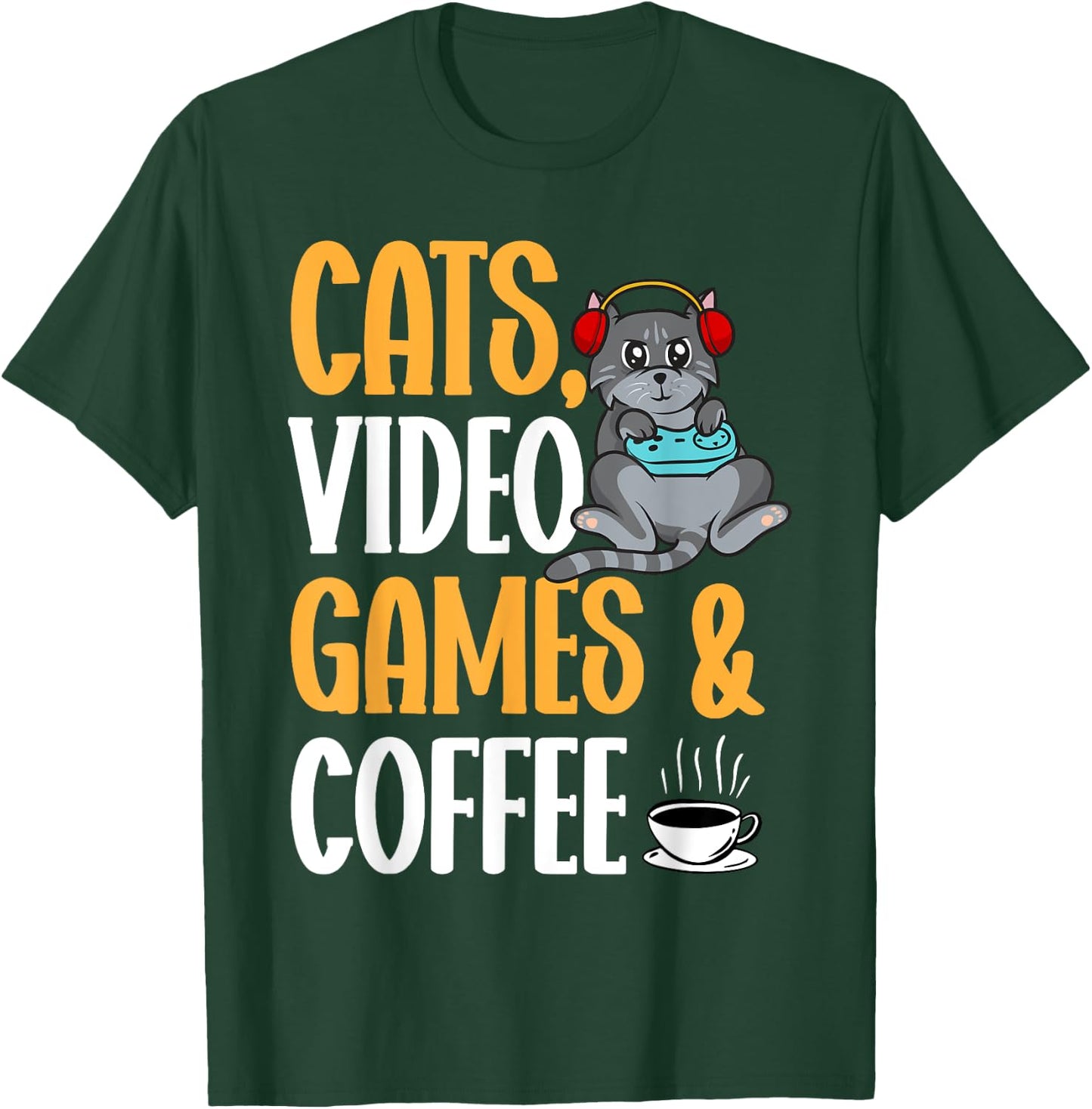 Cats Video Games Coffee Video Gamer Cat Gaming Women T-Shirt - T-Shirt | Forest