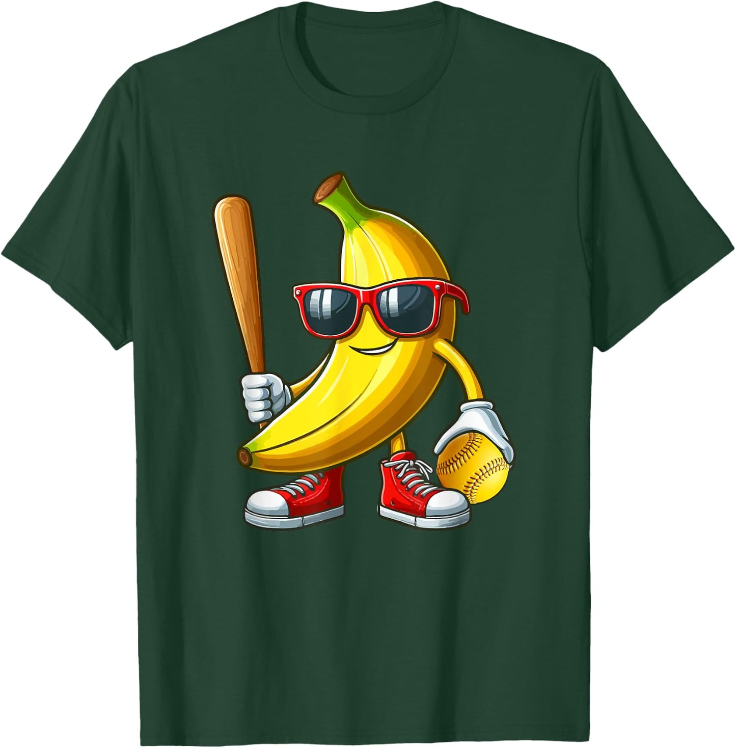 Banana Sunglasses Playing Softball Funny Fruit Sport Player T-Shirt - T-Shirt | Forest