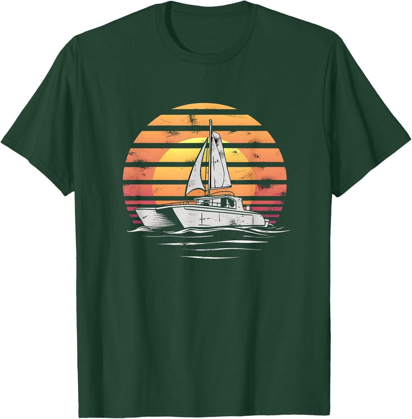 Catamaran Sunset Cat Lover Beach Sea Sail Boat T-Shirt - T-Shirt | Forest