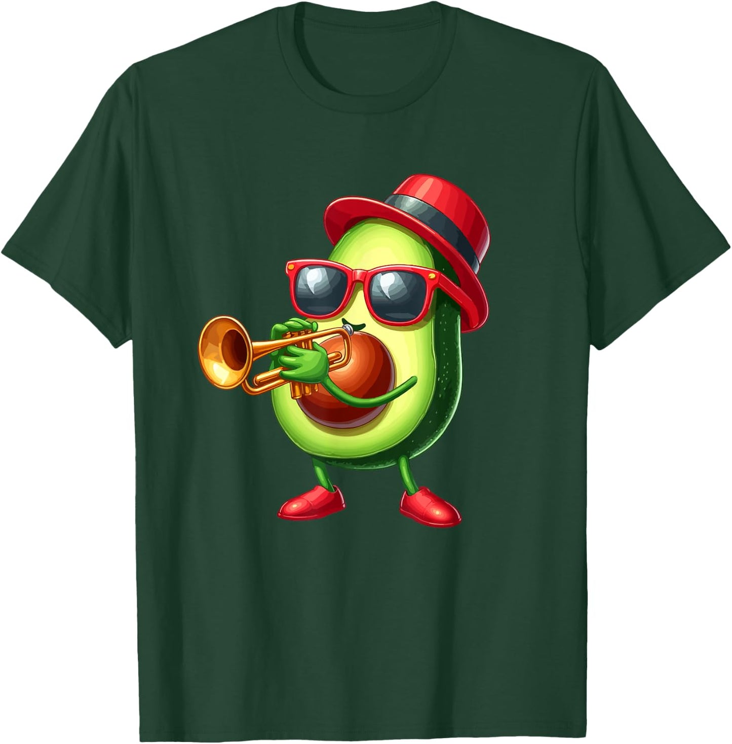 Avocado Sunglasses Playing Trumpet Funny Fruit Instrument T-Shirt - T-Shirt | Forest