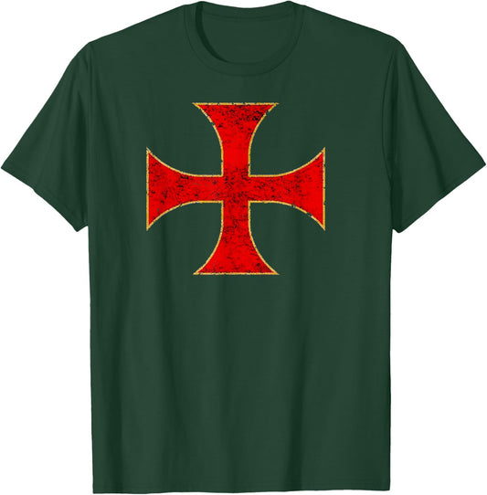 Cross Crusader Knights Templar Distressed Top T-Shirt - T-Shirt | Forest