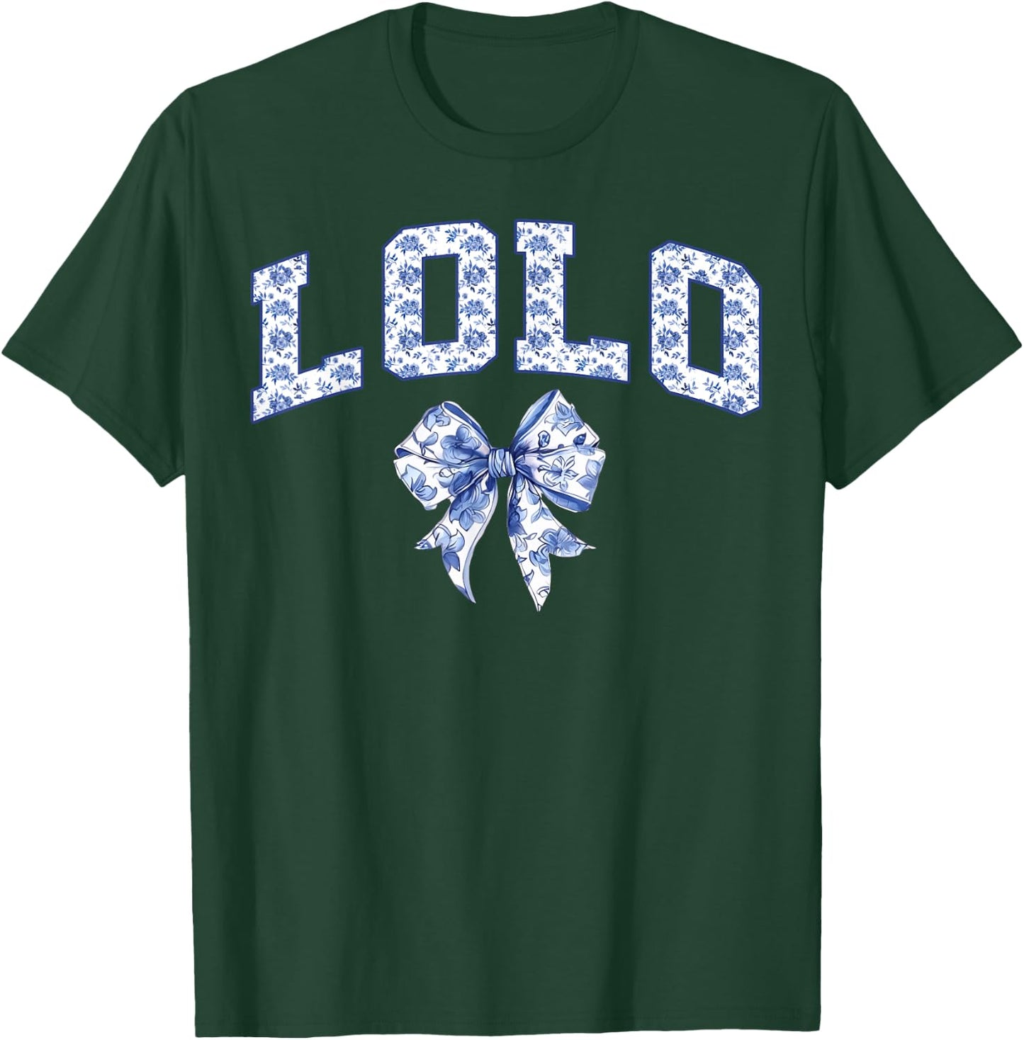 Lolo Coquette Toile Blue Bow Floral Family Matching T-Shirt - T-Shirt | Forest