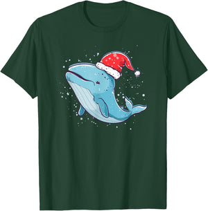 Cool Whale with Christmas Hat Costume for Boys and Girls T-Shirt - T-Shirt | Forest