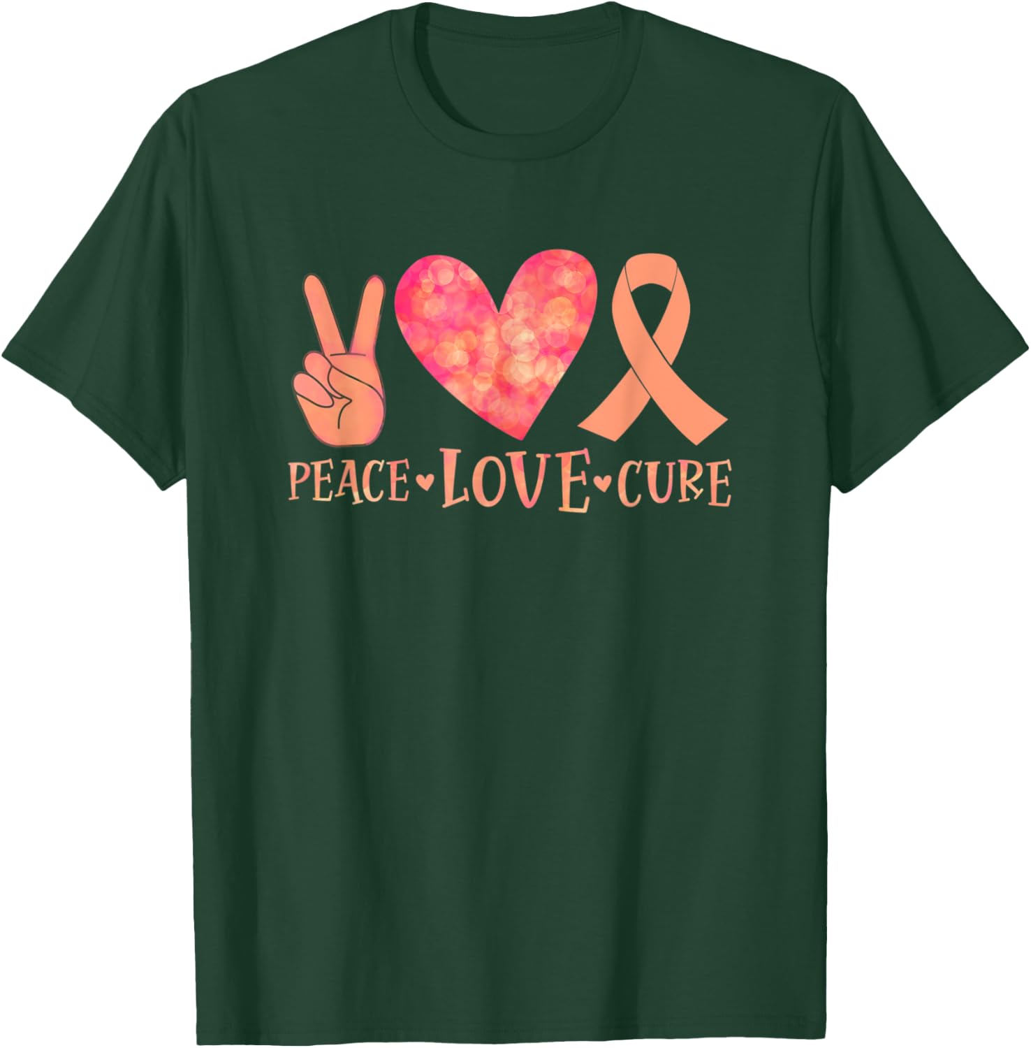 September Uterine Cancer Awareness Peace Love Cure Peach T-Shirt - T-Shirt | Forest