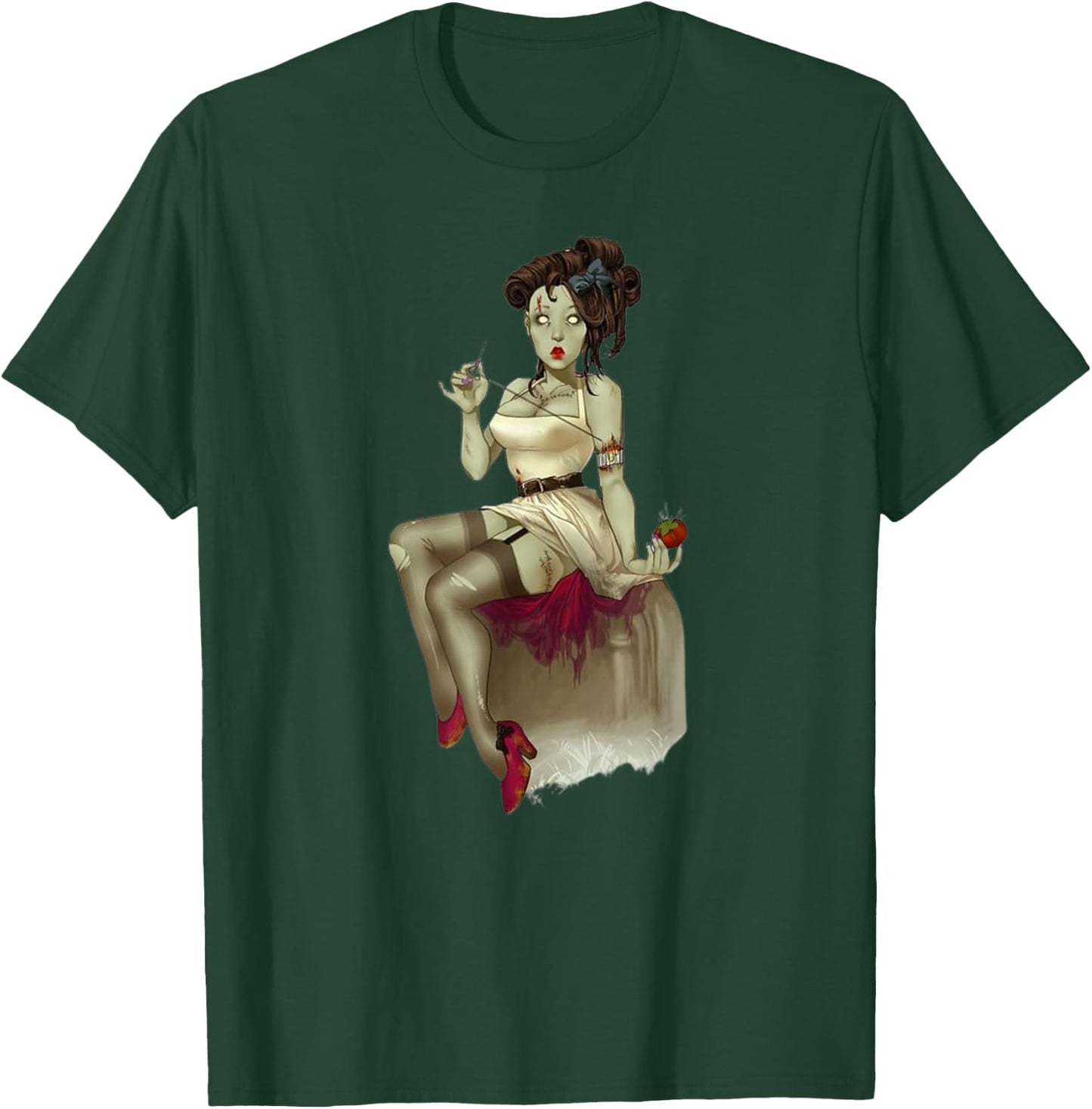 Zombie Pin Up Girl Halloween Graphic T-Shirt - T-Shirt | Forest
