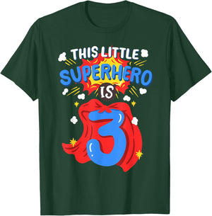 This Little Superhero Is 3 Kids Boys 3rd Birthday Party T-Shirt - T-Shirt | Forest