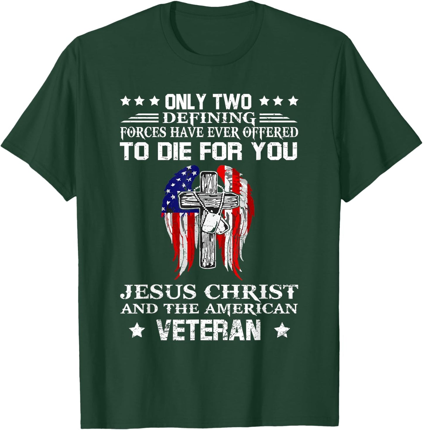 Jesus Christ And American Veteran Flag USA Christian T-Shirt - T-Shirt | Forest