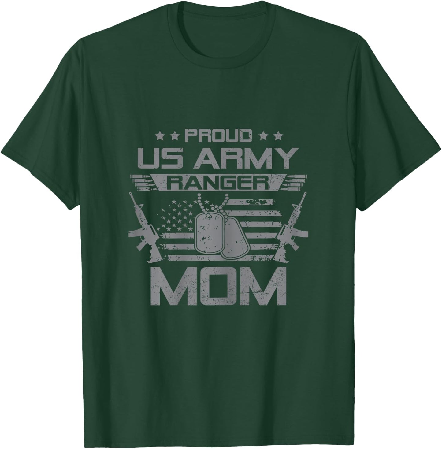 Proud US Army Ranger Mom Flag American USA Military Veteran T-Shirt - T-Shirt | Forest