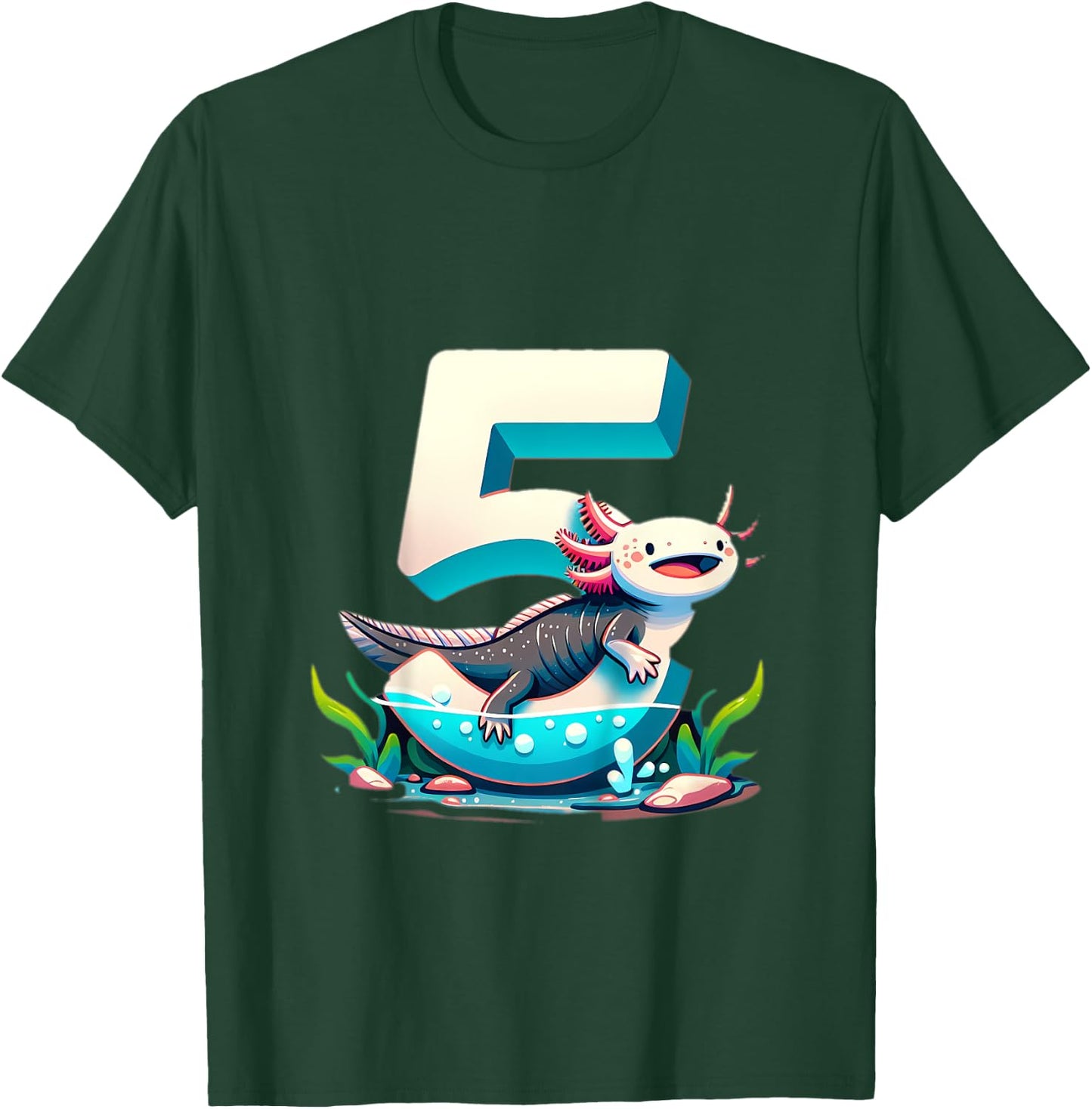 Turning 5 Years Old Axolotl Birthday Party 5th Boy Bday Girl T-Shirt - T-Shirt | Forest