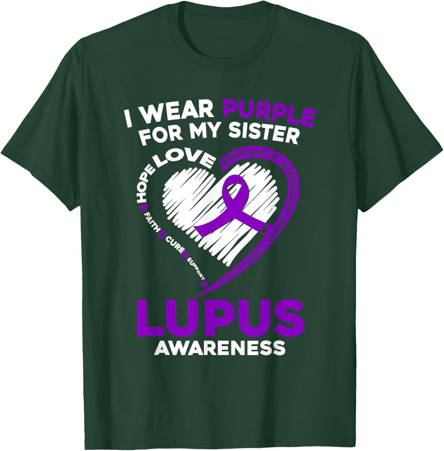 Lupus Awareness I Wear Purple For My Sister Purple Ribbon T-Shirt - T-Shirt | Forest