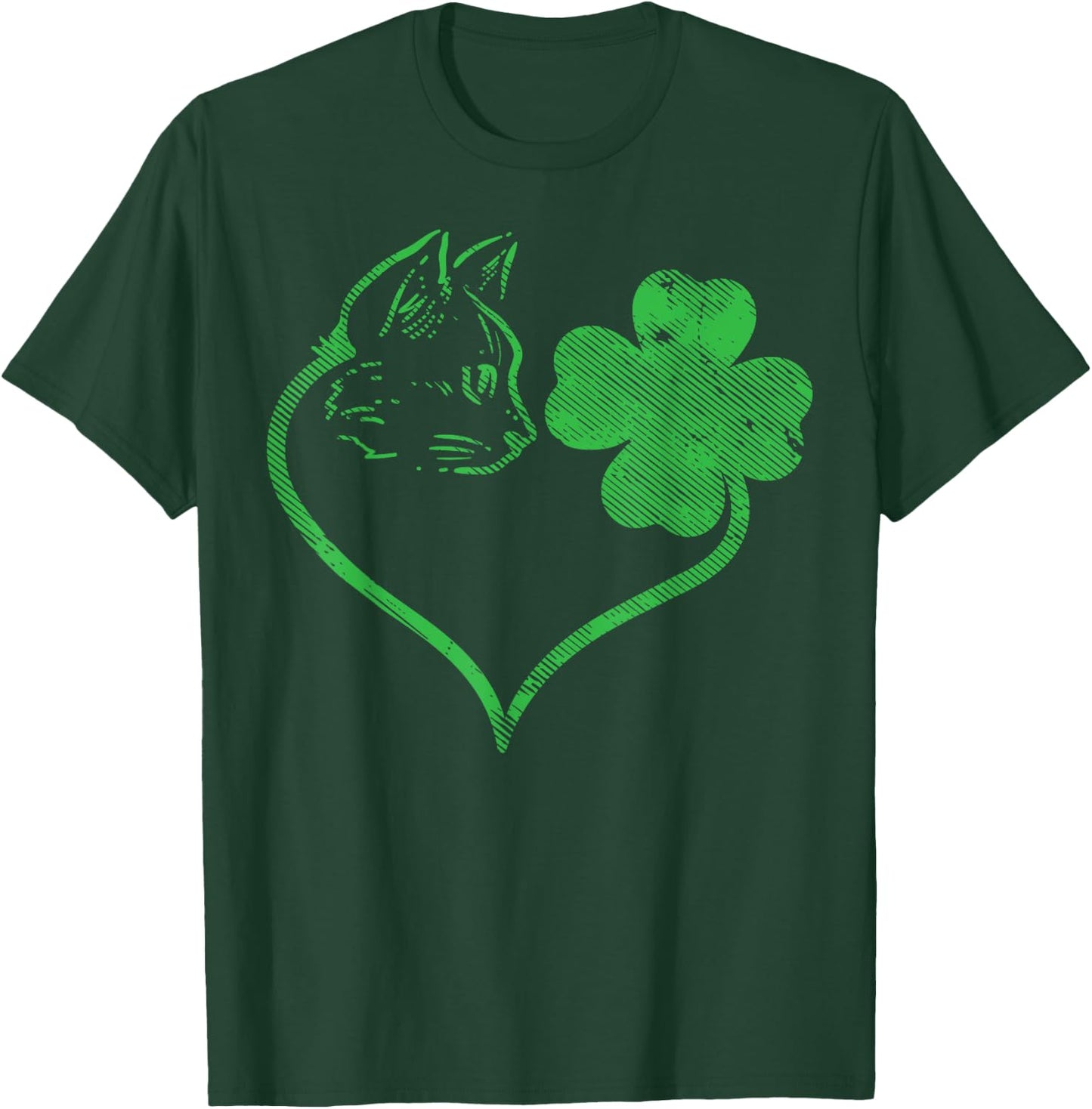 Cat Silhouette Shamrock St Patricks Day Kitten Lover Pet T-Shirt - T-Shirt | Forest