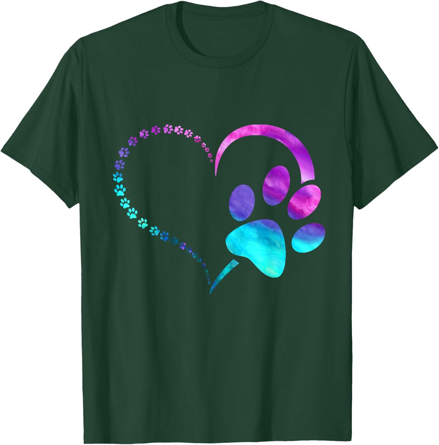 Blue Purple Teal Dog paw print paws heart design dog lovers T-Shirt - T-Shirt | Forest