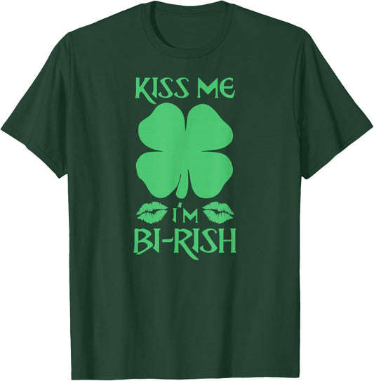 Kiss Me I'm Bi-Rish Birish Irish Bisexual Pride Sharmcok T-Shirt - T-Shirt | Forest
