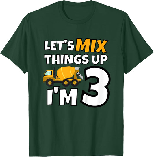 Cement Mixer Truck Construction 3 Year Old 3rd Birthday T-Shirt - T-Shirt | Forest