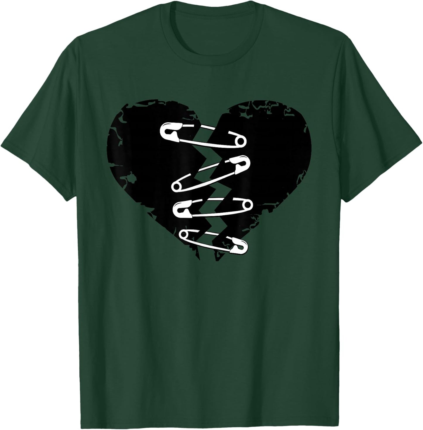 Dark Broken Heart and Safety Pins for T-Shirt - T-Shirt | Forest