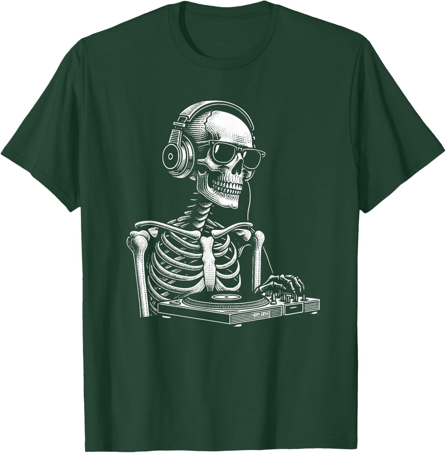 Skeleton DJ Lazy Halloween Costume Headphones Disc Jockey T-Shirt - T-Shirt | Forest