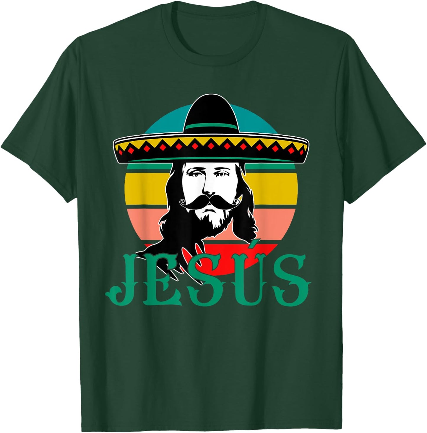 Mexican Jesus Wearing Sombrero Jesús Cristo Fiesta Retro T-Shirt - T-Shirt | Forest
