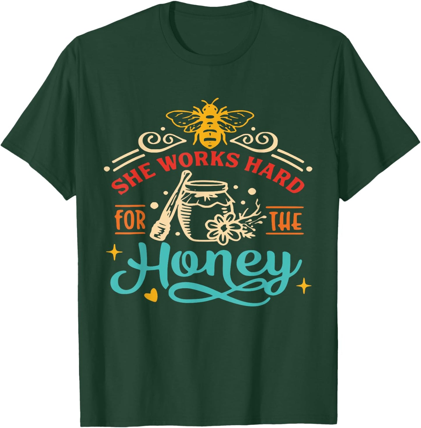She Works Hard For The Honey Beekeeper Beehive Bee Organic T-Shirt - T-Shirt | Forest