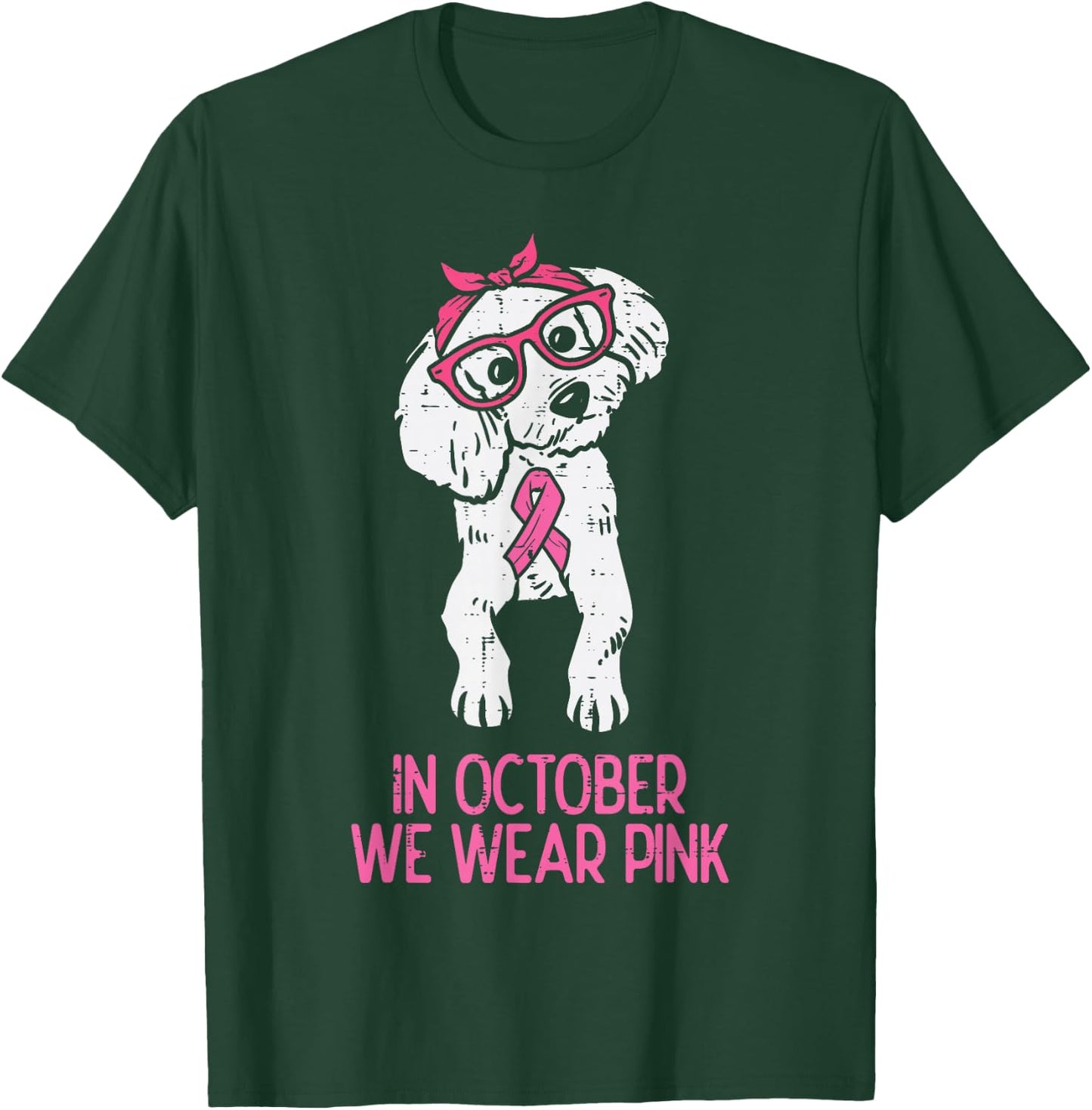 In October We Wear Pink Poodle Dog Breast Cancer Awareness T-Shirt - T-Shirt | Forest