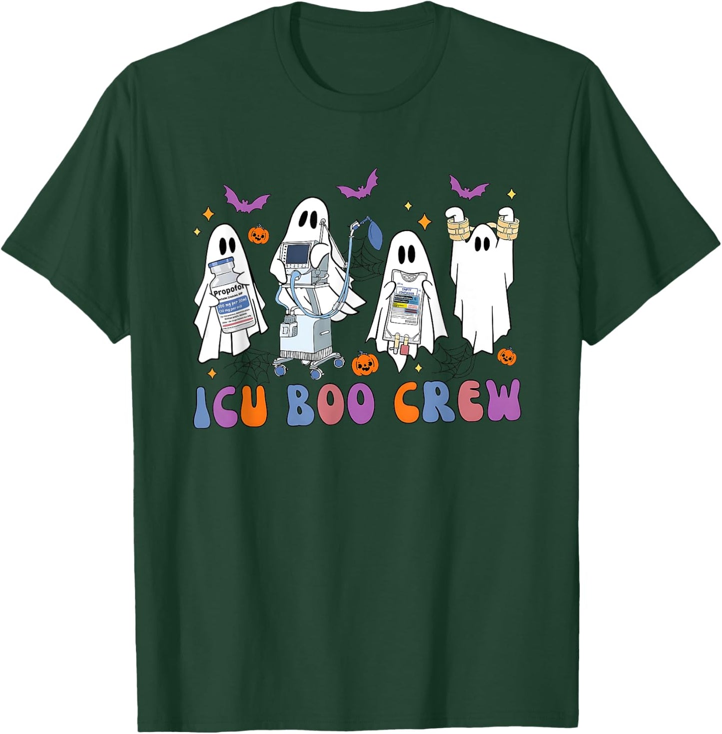 Halloween Icu Nurse Retro Icu Boo Crew Boo Ghosts Cropped T-Shirt - T-Shirt | Forest
