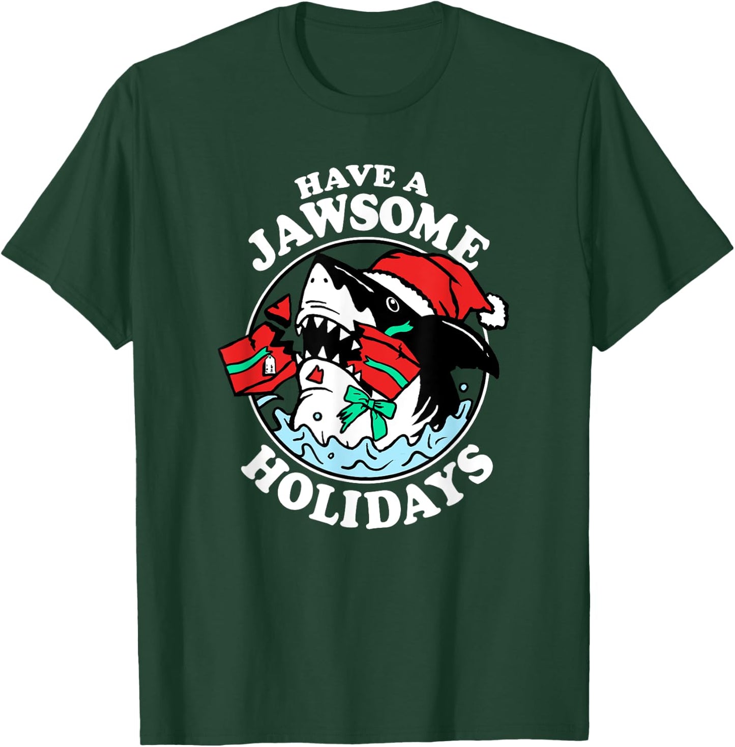 Trendy Christmas Have A Jawsome Holidays Christmas Shark T-Shirt - T-Shirt | Forest