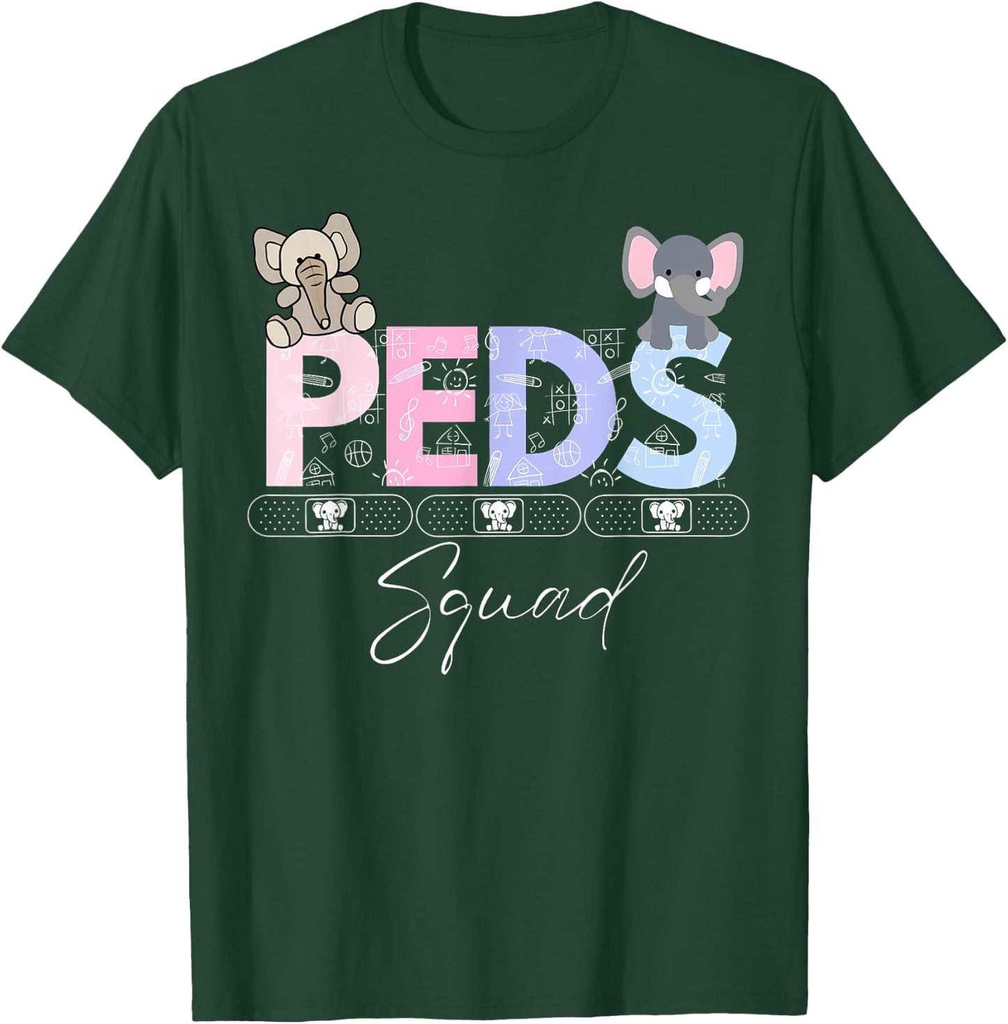 Cute Peds Squad Nurse Elephant Pediatric Graduation T-Shirt - T-Shirt | Forest