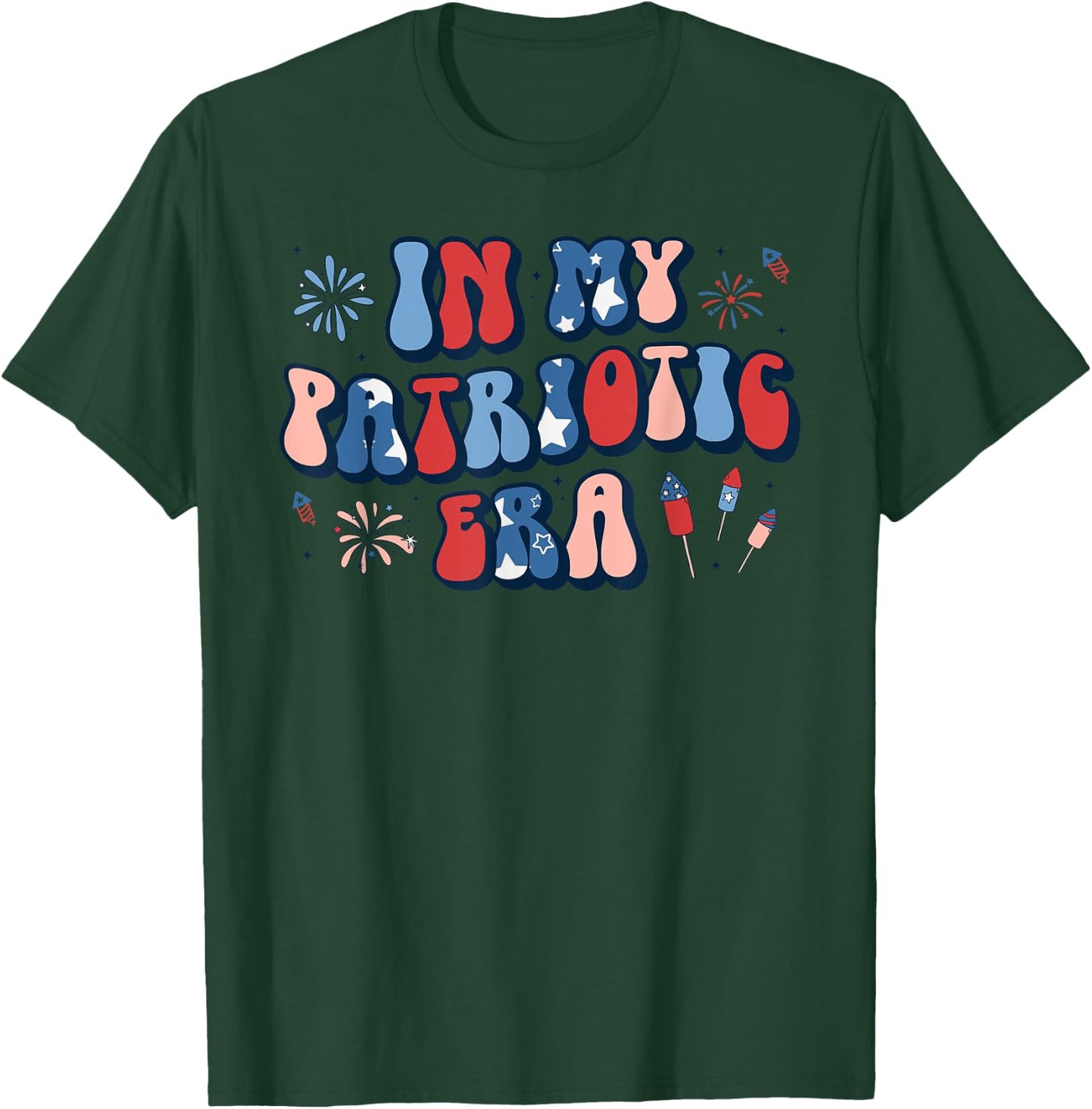 In My Patriotic Era Retro 4th of July Fourth Girls Groovy T-Shirt - T-Shirt | Forest