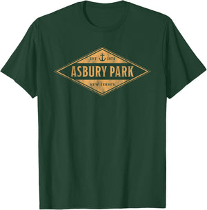 Asbury Park New Jersey Souvenir Vacation Vintage Badge , Small, Grey T-Shirt - T-Shirt | Forest