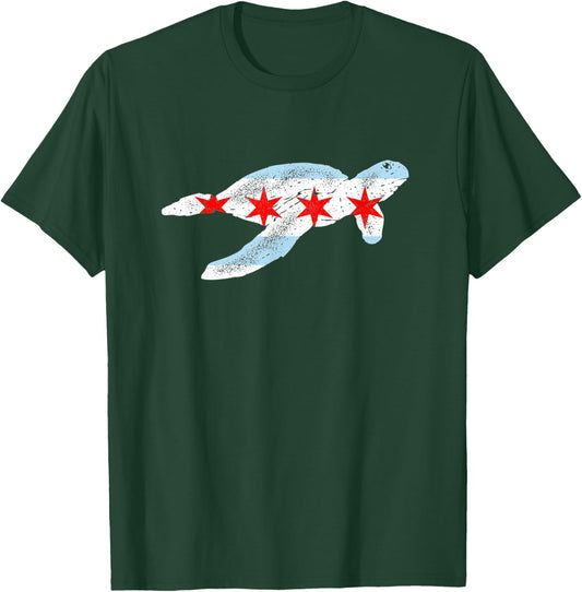 Chicago Flag Sea Turtle Aquarium T-Shirt - T-Shirt | Forest