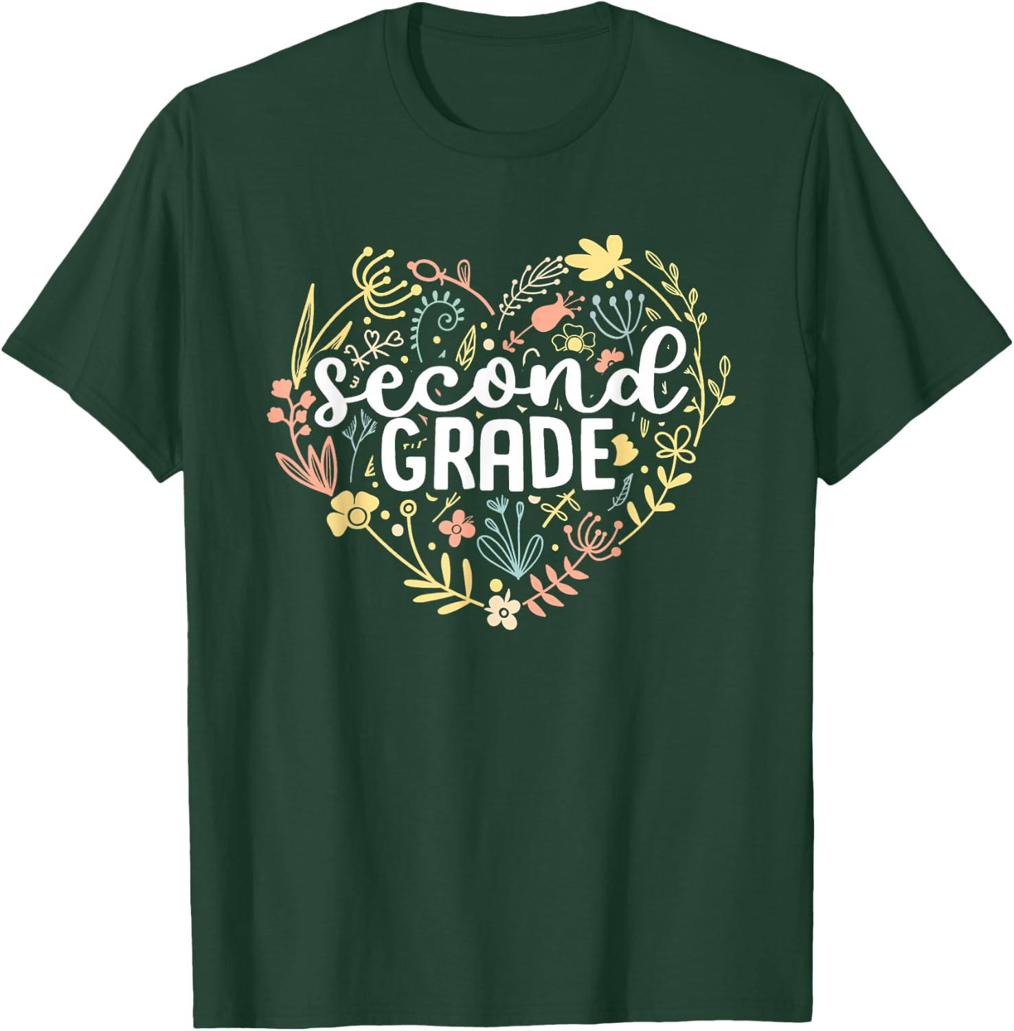 2nd Second Grade Floral Heart Back To School Teacher Girls T-Shirt - T-Shirt | Forest
