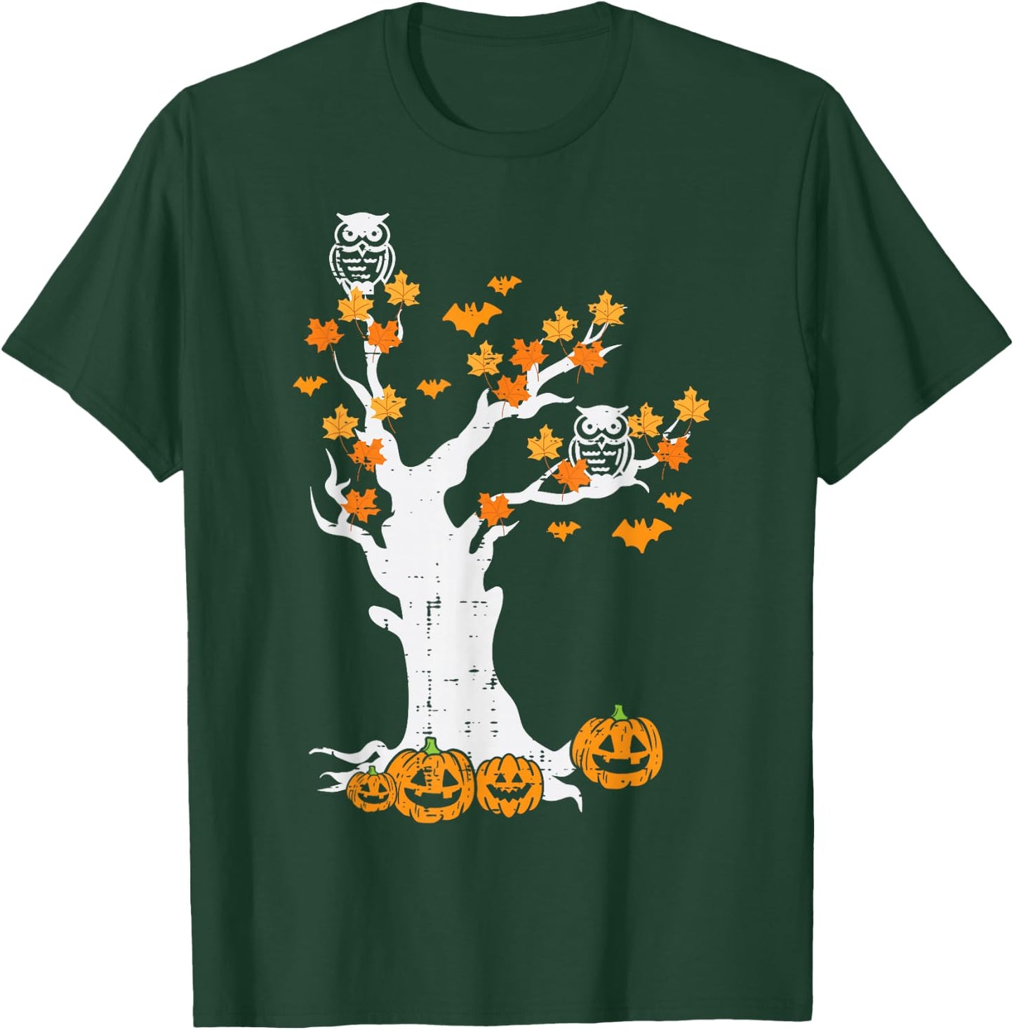 Halloween Tree Owl Leaves Pumpkin Fall Costume Women Kid Men T-Shirt - T-Shirt | Forest