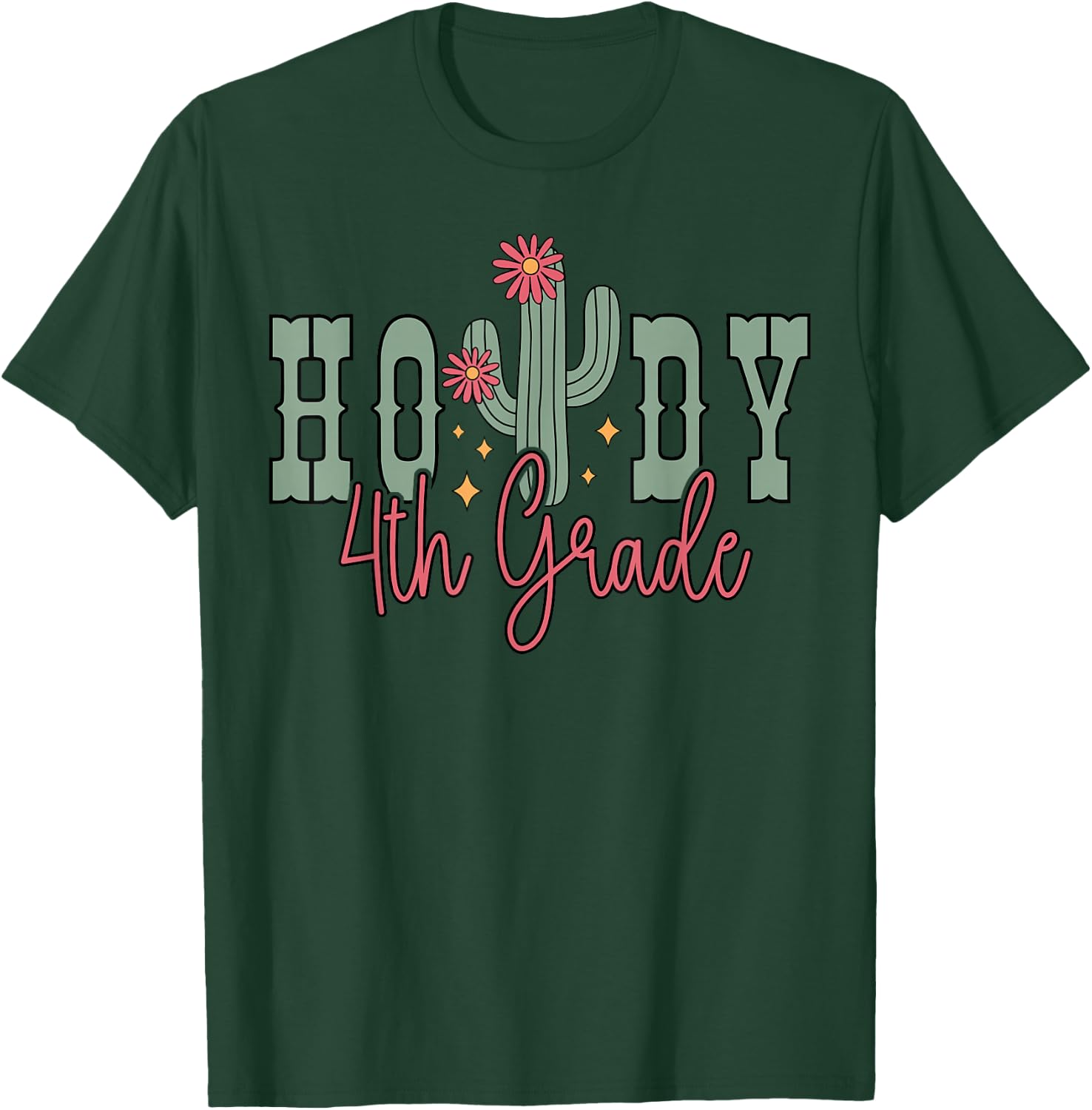 Cactus Howdy 4th Grade Teacher Student Rodeo Country Western T-Shirt - T-Shirt | Forest
