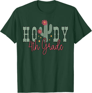 Cactus Howdy 4th Grade Teacher Student Rodeo Country Western T-Shirt - T-Shirt | Forest