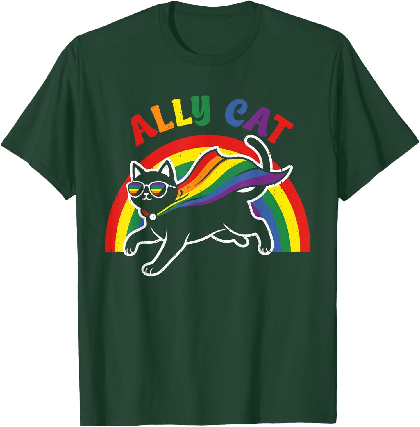 Cat Gay Pride Ally Rainbow Sunglasses LGBTQ Men Women Kids T-Shirt - T-Shirt | Forest